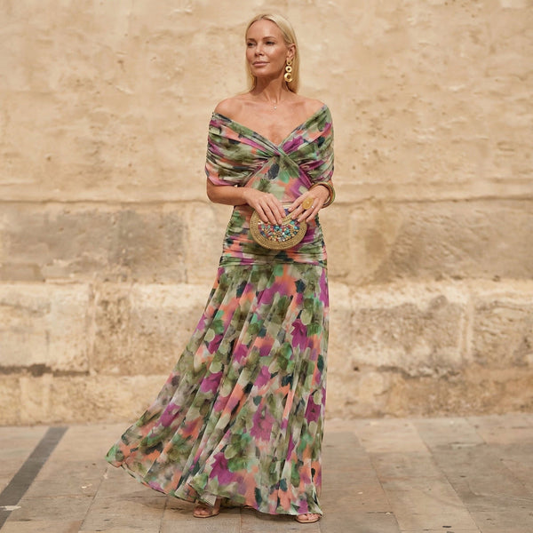 Adriana | Vestido Largo Plisado Floral Multicolor