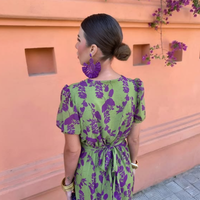 Victoria | Vestido Largo Floral Verde Manga Abullonada