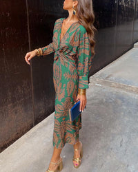 Aurora | Vestido Midi Estampado Manga Larga