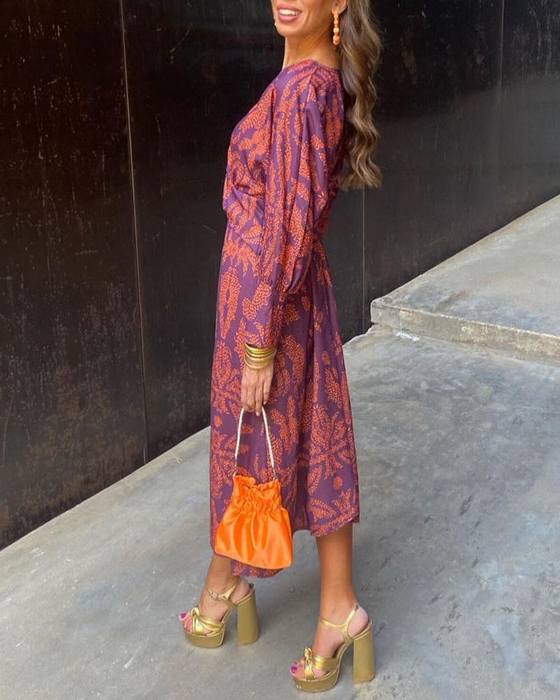 Aurora | Vestido Midi Estampado Manga Larga