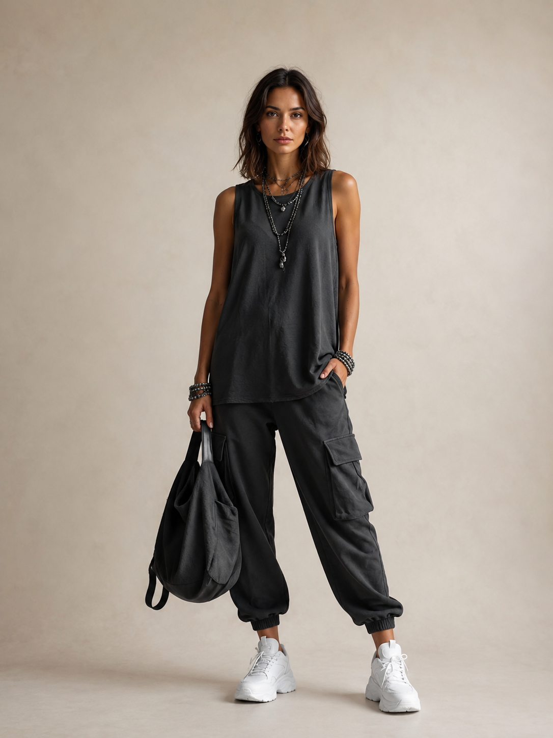 Maria | Conjunto Oversize Negro con Bolsillos Utility