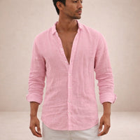 Adrián | Camisa de Lino de Manga Larga Hombre Cuello Abierto