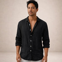 Adrián | Camisa de Lino de Manga Larga Hombre Cuello Abierto