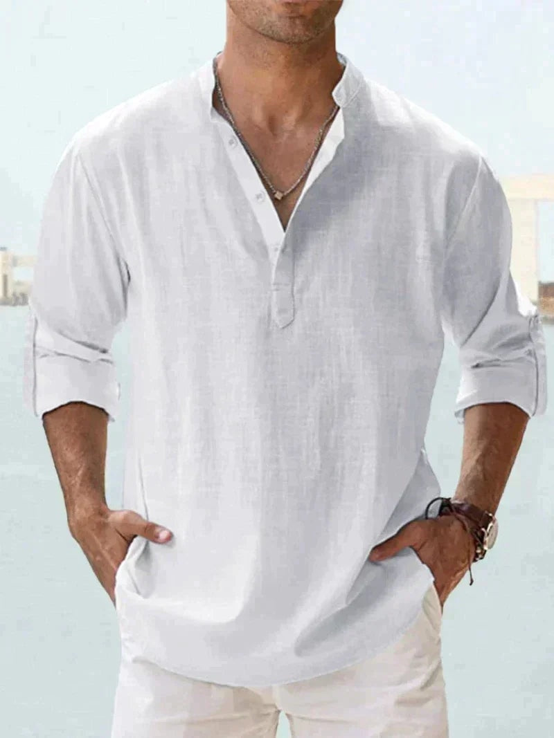 Adrián | Camisa de Lino de Manga Larga Hombre Cuello Abierto