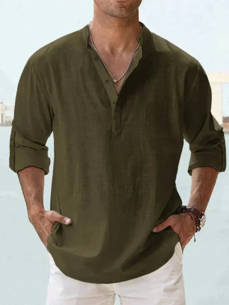 Adrián | Camisa de Lino de Manga Larga Hombre Cuello Abierto