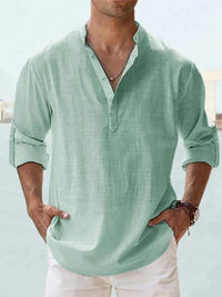 Adrián | Camisa de Lino de Manga Larga Hombre Cuello Abierto