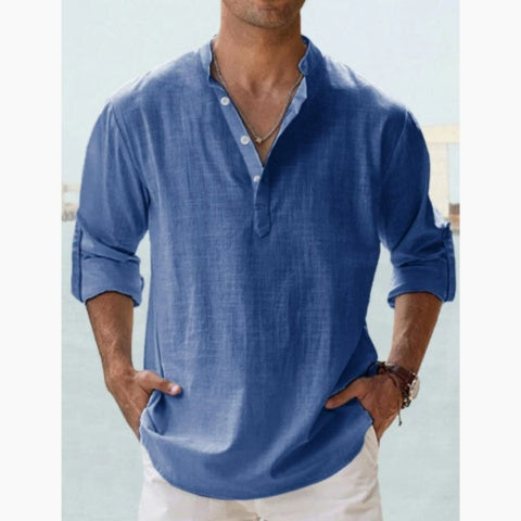 Adrián | Camisa de Lino de Manga Larga Hombre Cuello Abierto