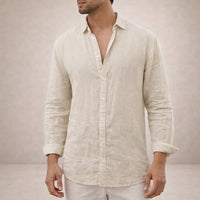 Adrián | Camisa de Lino de Manga Larga Hombre Cuello Abierto
