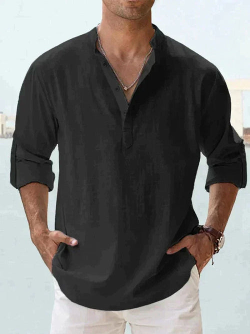 Adrián | Camisa de Lino de Manga Larga Hombre Cuello Abierto