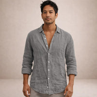 Adrián | Camisa de Lino de Manga Larga Hombre Cuello Abierto
