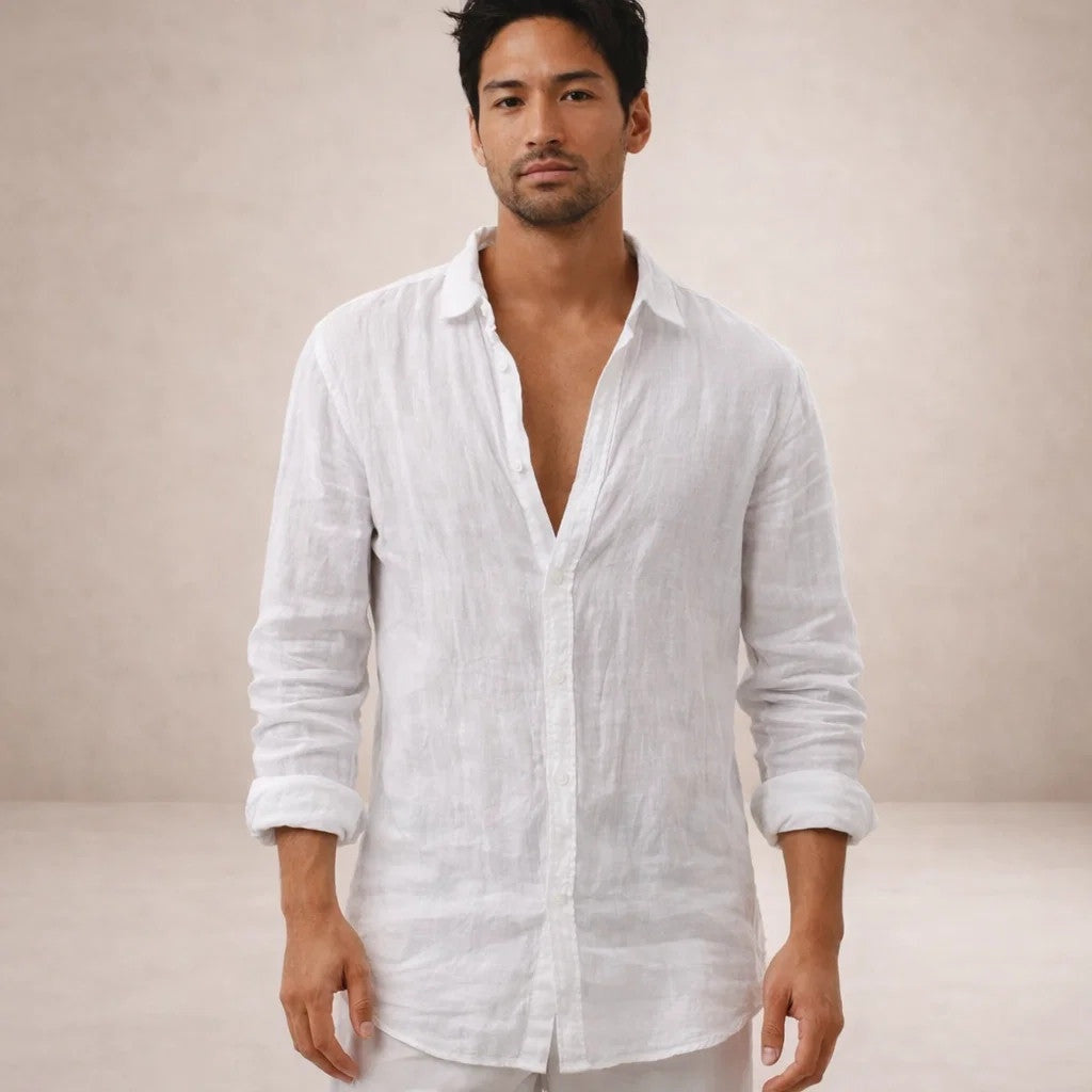 Adrián | Camisa de Lino de Manga Larga Hombre Cuello Abierto