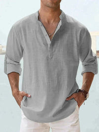 Adrián | Camisa de Lino de Manga Larga Hombre Cuello Abierto