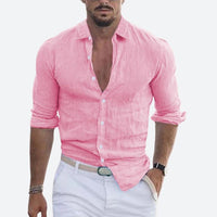 Aitor | Camisa de Lino de Manga Larga Hombre Cuello Abierto Slim Fit