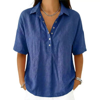 Alma | Blusa de Lino Mujer Manga Corta Cuello Polo