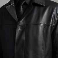 Asier | Chaqueta de Cuero Larga Hombre Cuello Solapa