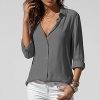 Beatriz | Camisa Blanca de Manga Larga Mujer Botones Cuello Solapa