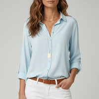 Beatriz | Camisa Blanca de Manga Larga Mujer Botones Cuello Solapa
