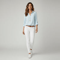 Beatriz | Camisa Blanca de Manga Larga Mujer Botones Cuello Solapa