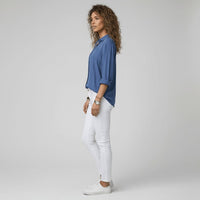 Beatriz | Camisa Blanca de Manga Larga Mujer Botones Cuello Solapa