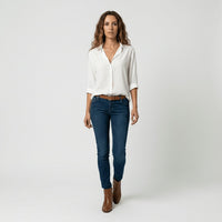 Beatriz | Camisa Blanca de Manga Larga Mujer Botones Cuello Solapa
