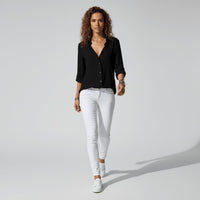 Beatriz | Camisa Blanca de Manga Larga Mujer Botones Cuello Solapa