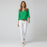 Beatriz | Camisa Blanca de Manga Larga Mujer Botones Cuello Solapa