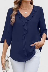 Consuelo | Blusa con Volantes Escote V Mujer Manga Tres Cuartos