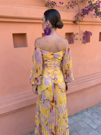 Nuria | Vestido Largo Floral Escote Profundo Amarillo