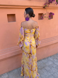 Nuria | Vestido Largo Floral Escote Profundo Amarillo