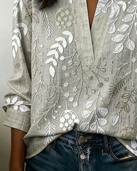 Delia | Blusa Estampada Floral de Manga Larga Mujer Escote V