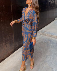 Aurora | Vestido Midi Estampado Manga Larga