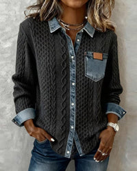 Esther | Blusa de Punto con Detalle Denim Mujer Manga Larga Trenzas