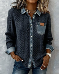 Esther | Blusa de Punto con Detalle Denim Mujer Manga Larga Trenzas