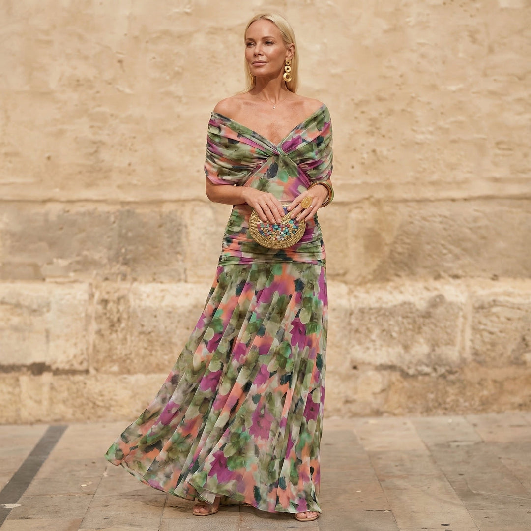 Adriana | Vestido Largo Plisado Floral Multicolor