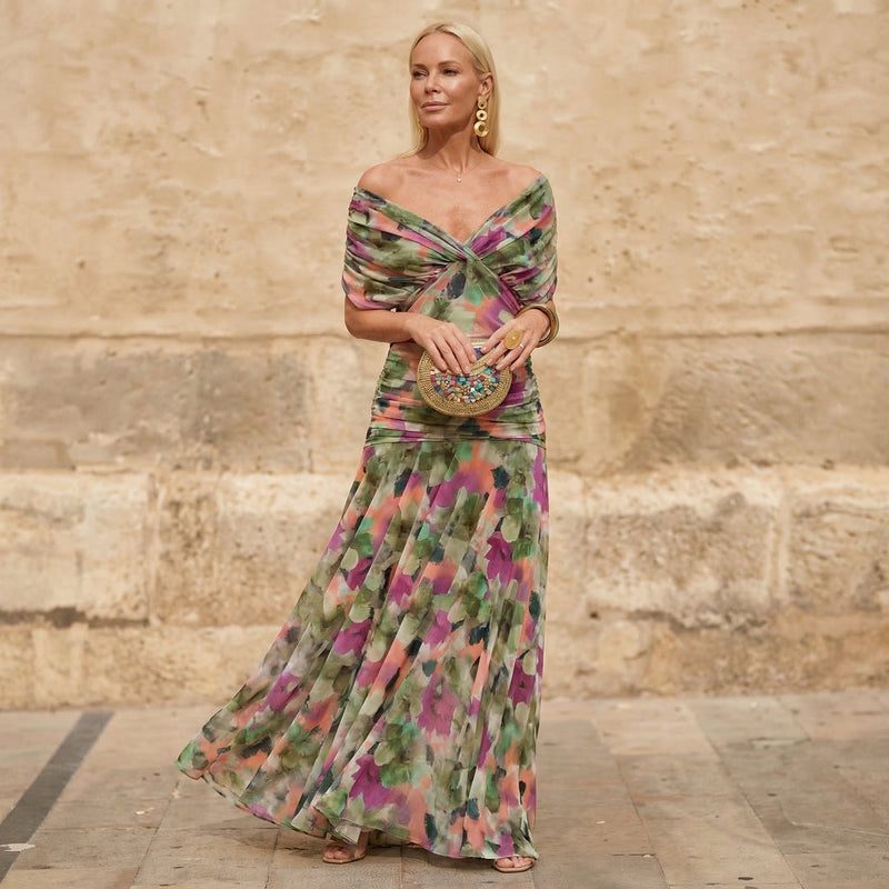 Adriana | Vestido Largo Plisado Floral Multicolor