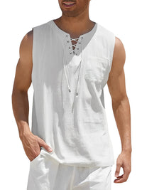Iker | Camiseta Sin Mangas Oversize Hombre Escote Cordones Bolsillo
