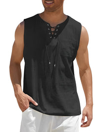 Iker | Camiseta Sin Mangas Oversize Hombre Escote Cordones Bolsillo