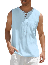 Iker | Camiseta Sin Mangas Oversize Hombre Escote Cordones Bolsillo