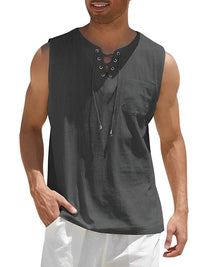 Iker | Camiseta Sin Mangas Oversize Hombre Escote Cordones Bolsillo