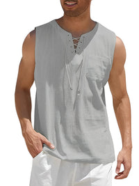 Iker | Camiseta Sin Mangas Oversize Hombre Escote Cordones Bolsillo