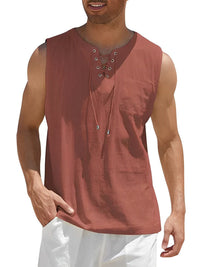 Iker | Camiseta Sin Mangas Oversize Hombre Escote Cordones Bolsillo