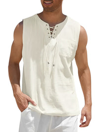 Iker | Camiseta Sin Mangas Oversize Hombre Escote Cordones Bolsillo