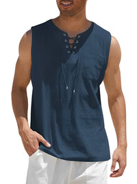 Iker | Camiseta Sin Mangas Oversize Hombre Escote Cordones Bolsillo