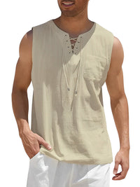 Iker | Camiseta Sin Mangas Oversize Hombre Escote Cordones Bolsillo