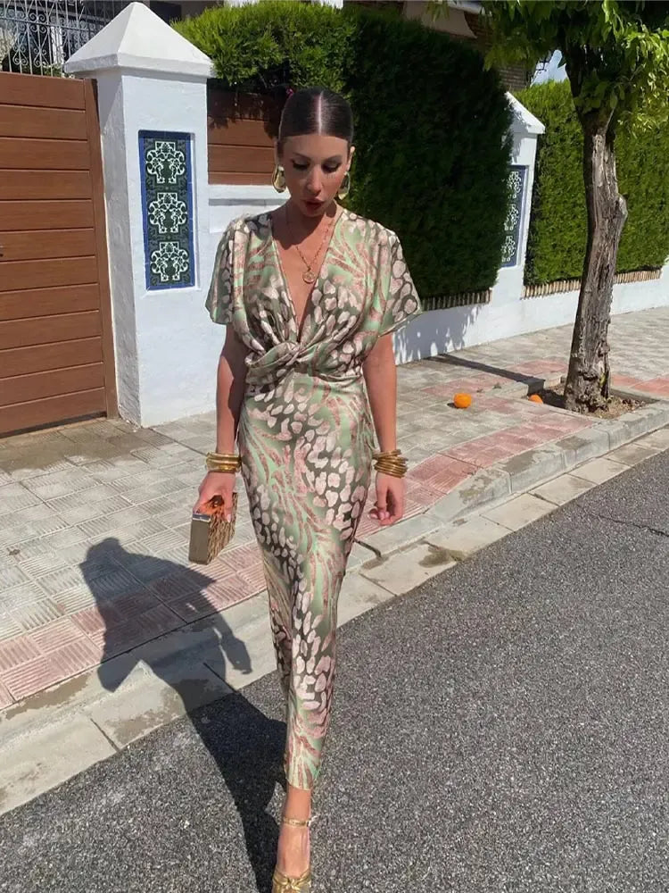 Teresa | Vestido Midi Estampado Tono Cobre