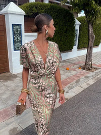 Teresa | Vestido Midi Estampado Tono Cobre