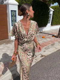 Teresa | Vestido Midi Estampado Tono Cobre