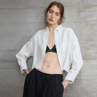 Jimena | Camisa de Lino Cropped Mujer Manga Larga Oversize