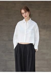 Jimena | Camisa de Lino Cropped Mujer Manga Larga Oversize