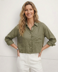 Jimena | Camisa de Lino Cropped Mujer Manga Larga Oversize